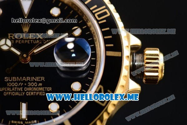 Rolex Submariner Clone Rolex 3135 Automatic Yellow Gold Case/Bracelet with Black Dial and Dot Markers (BP) - Click Image to Close